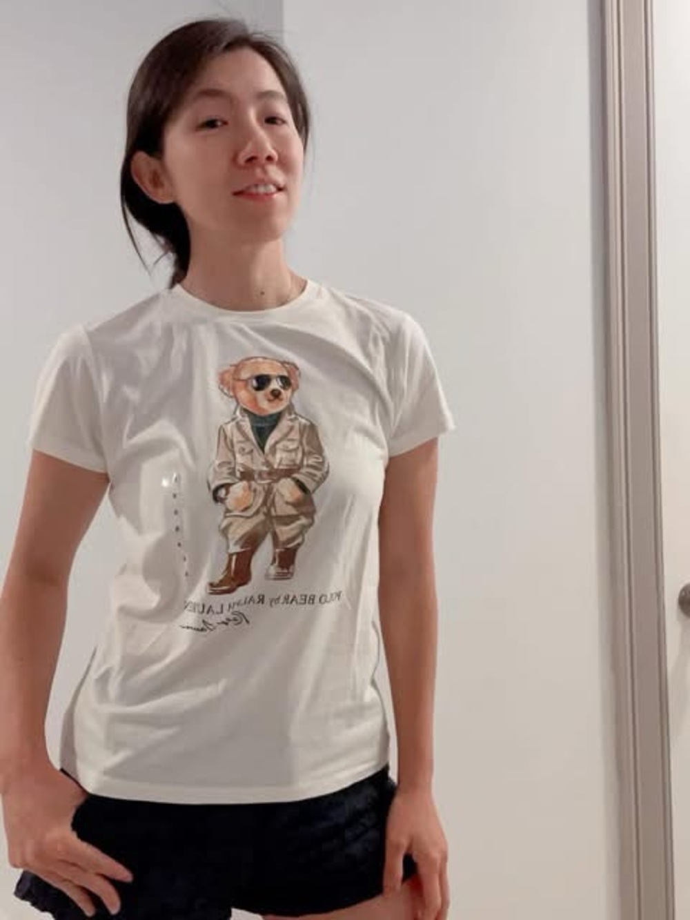 White Graphic Polo Bear T-Shirt with Bear Print